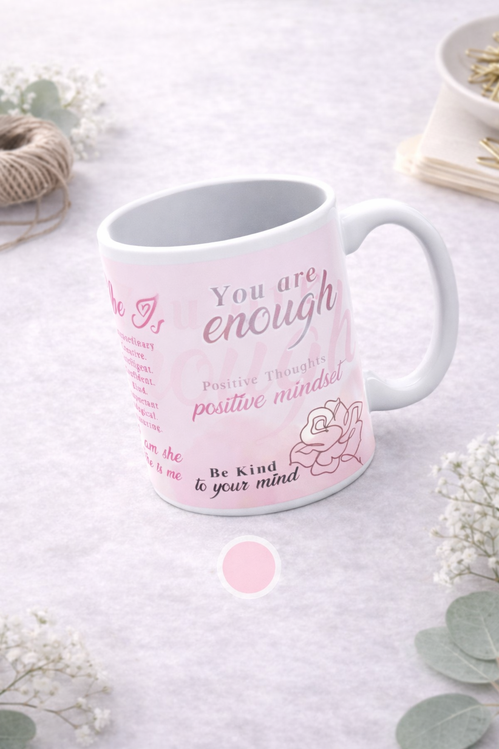 "White self love affirmation mug with motivational quote