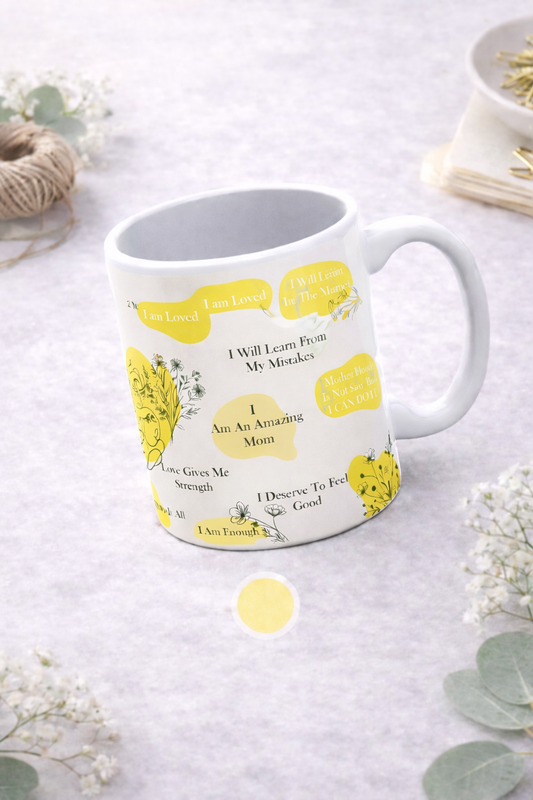 "Mother's affirmation mug with motivational quote for moms"