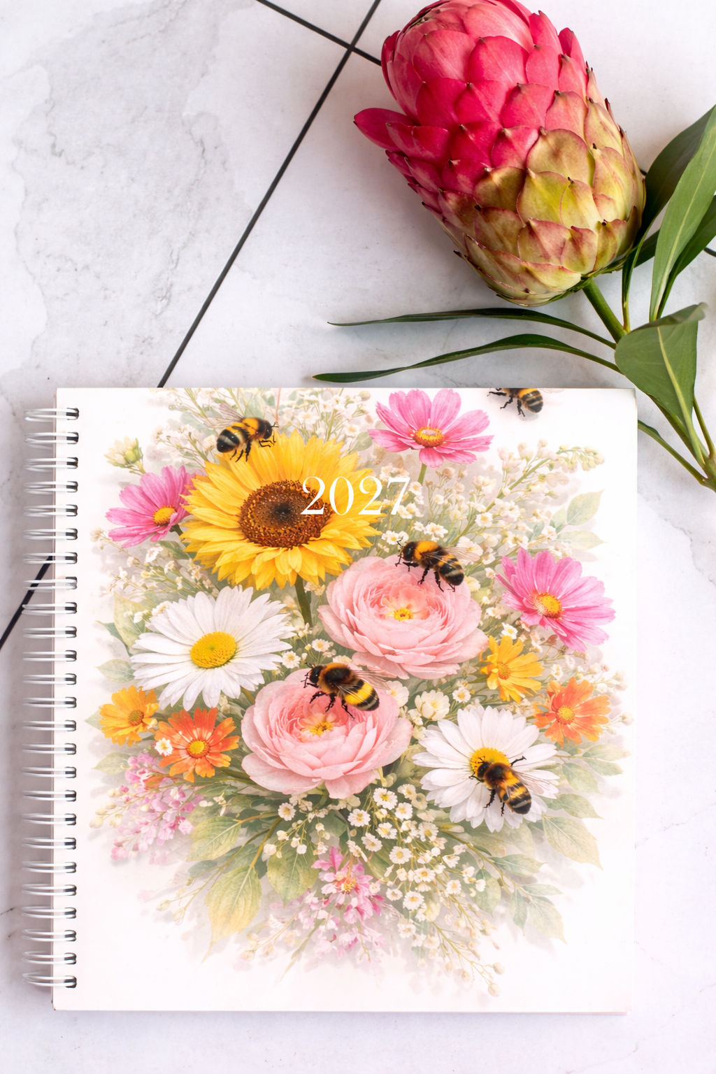 Bee floral diary with flowers 