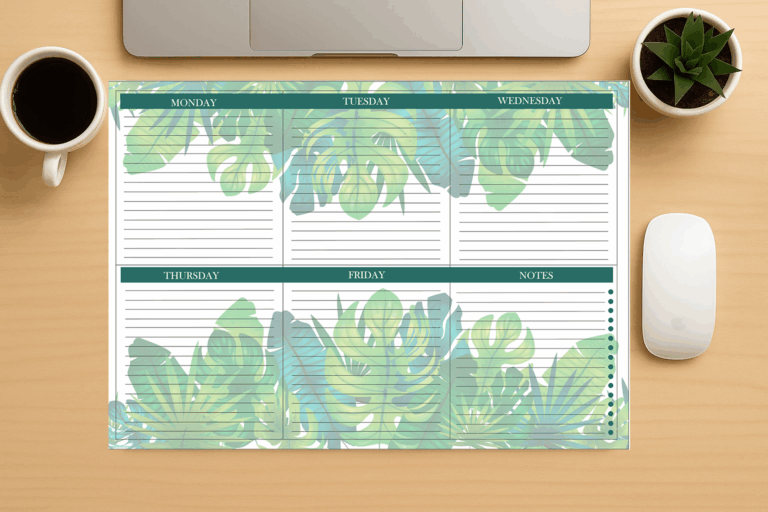 "Office week organizer deskpad with Monday to Friday layout"