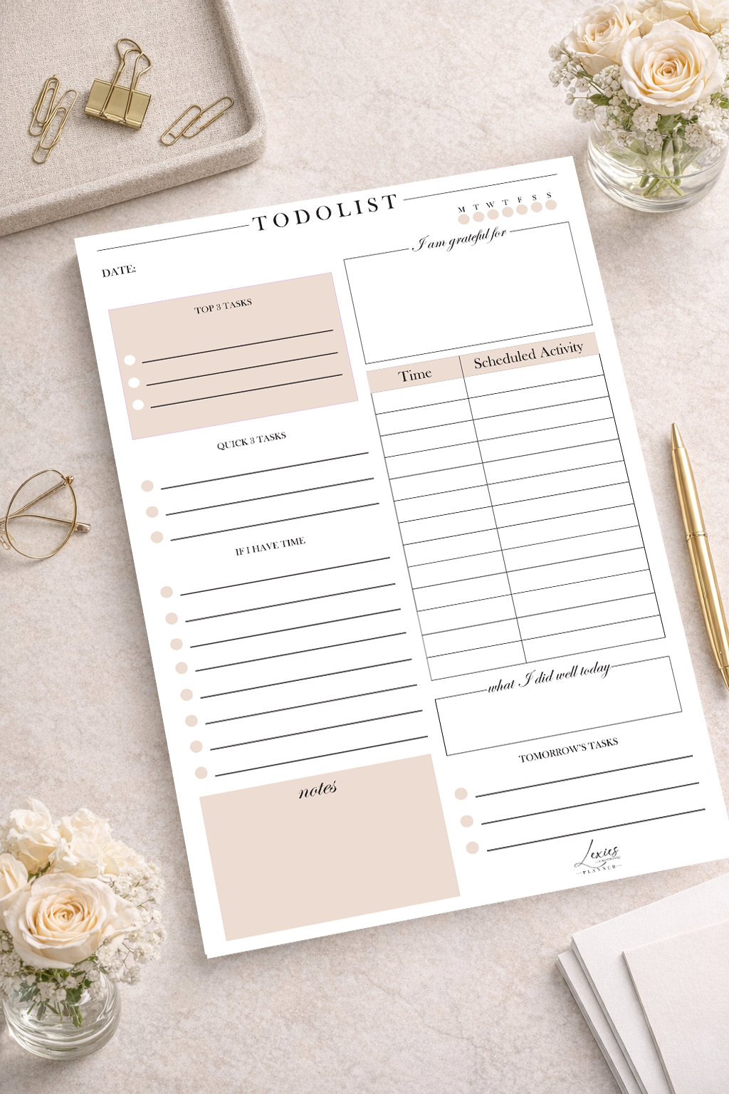 "Daily planner notepad with 100 tear-off pages