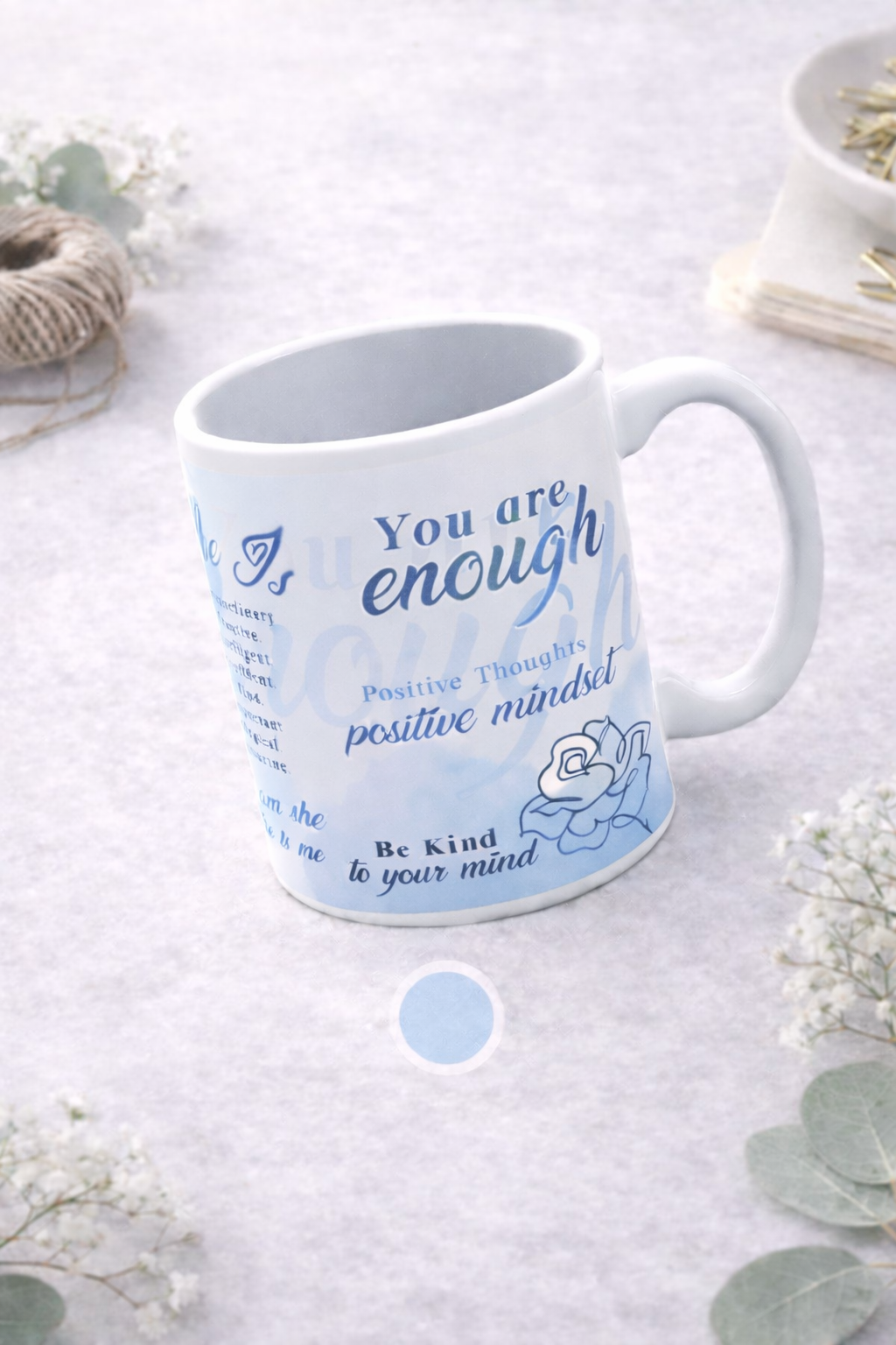 "White self love affirmation mug with motivational quote