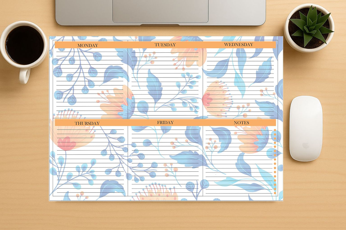 "Office week organizer deskpad with Monday to Friday layout"