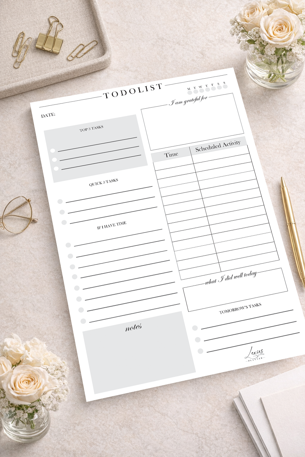 "Daily planner notepad with 100 tear-off pages