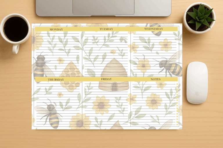 "Office week organizer deskpad with Monday to Friday layout"