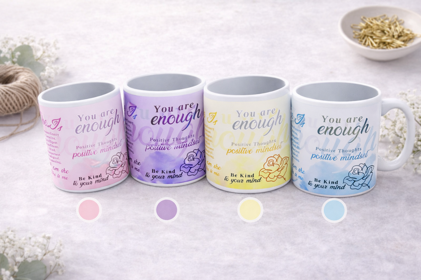 "White self love affirmation mug with motivational quote