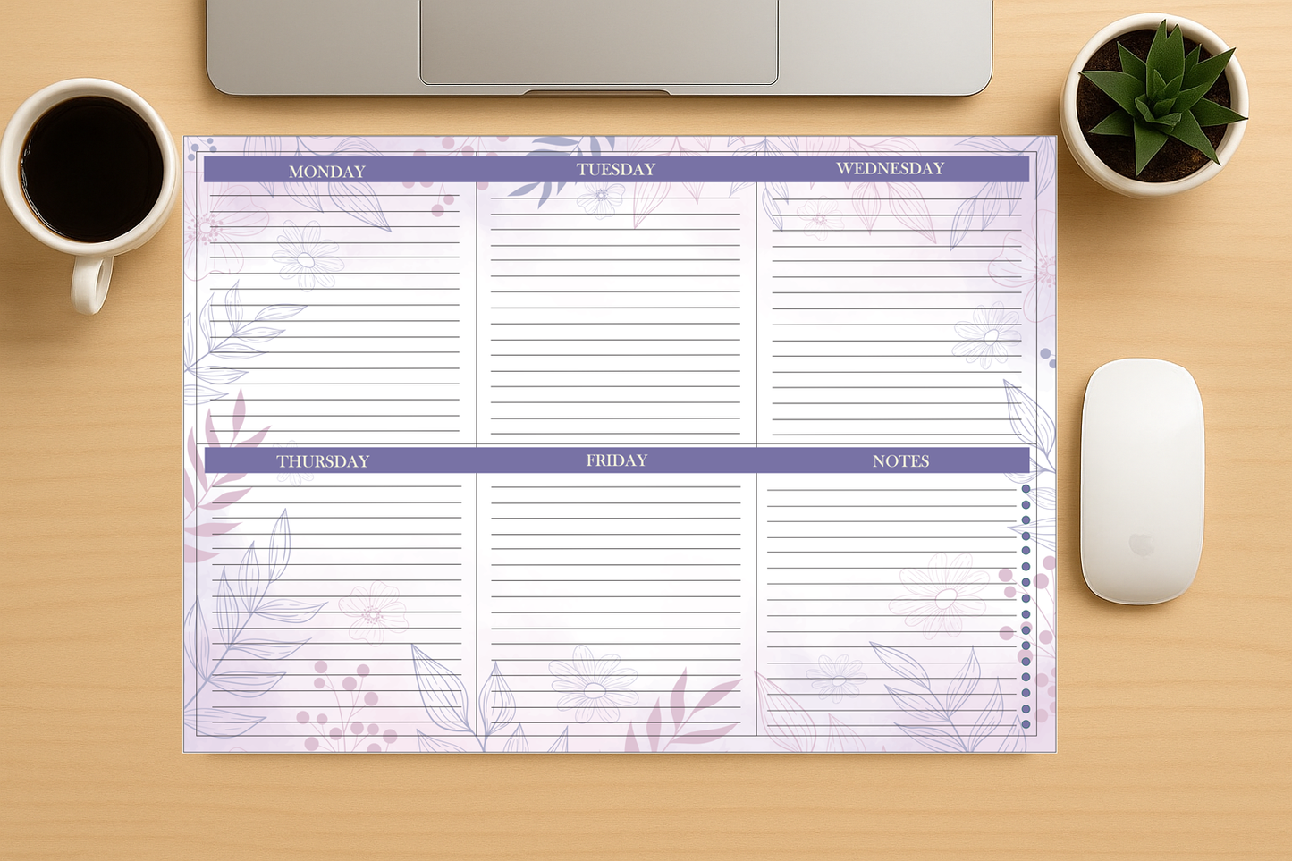 "Office week organizer deskpad with Monday to Friday layout"