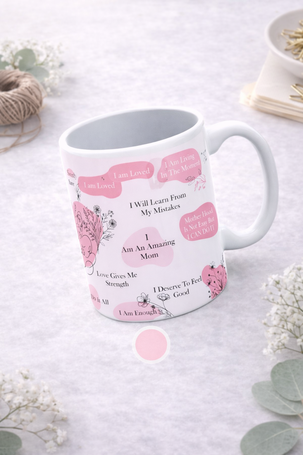 "Mother's affirmation mug with motivational quote for moms"