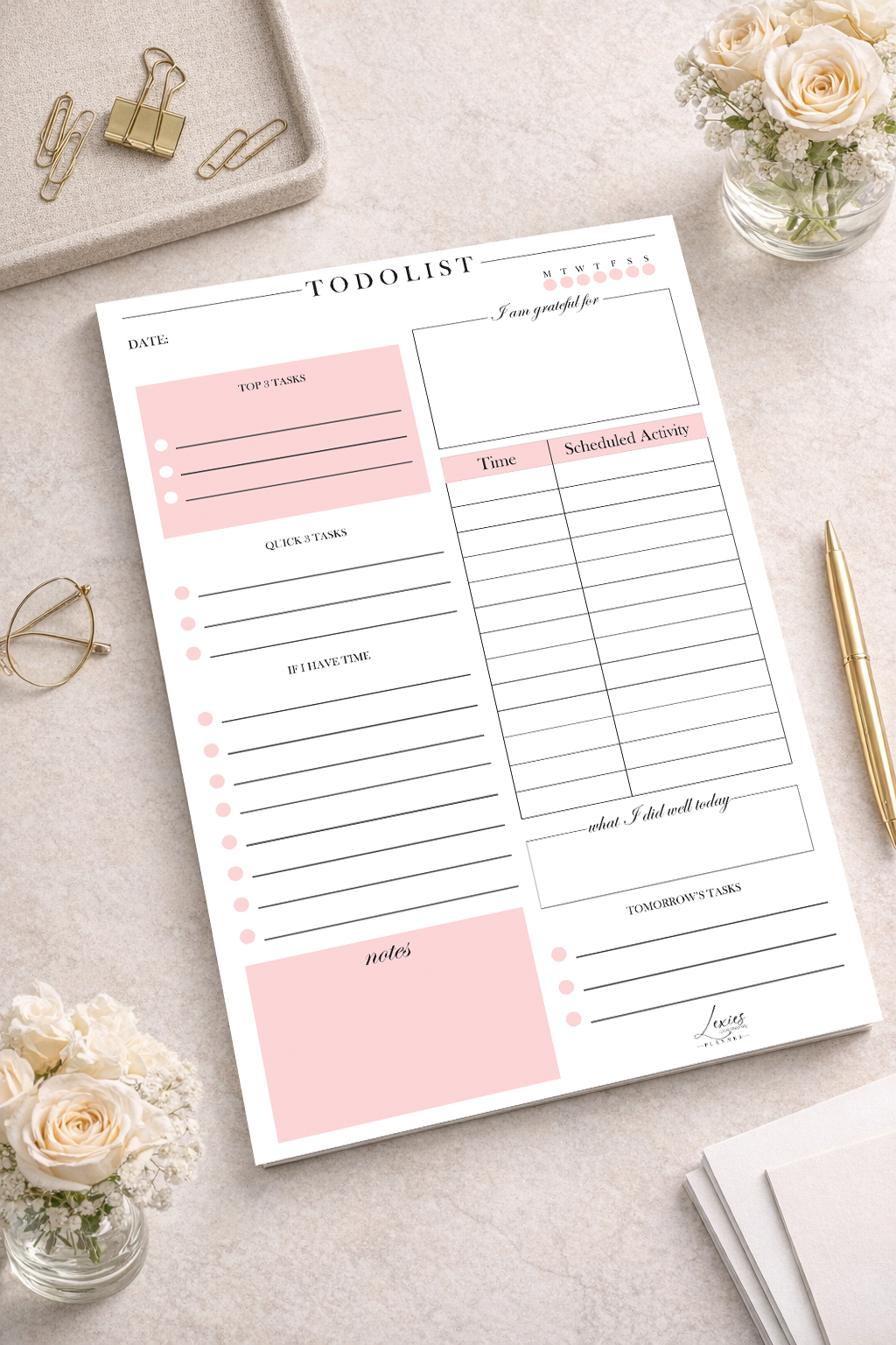 "Daily planner notepad with 100 tear-off pages