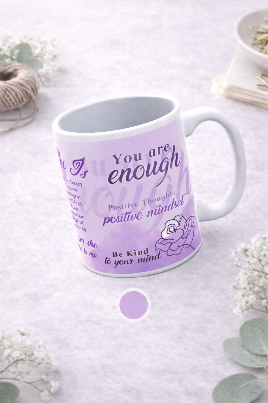 "White self love affirmation mug with motivational quote