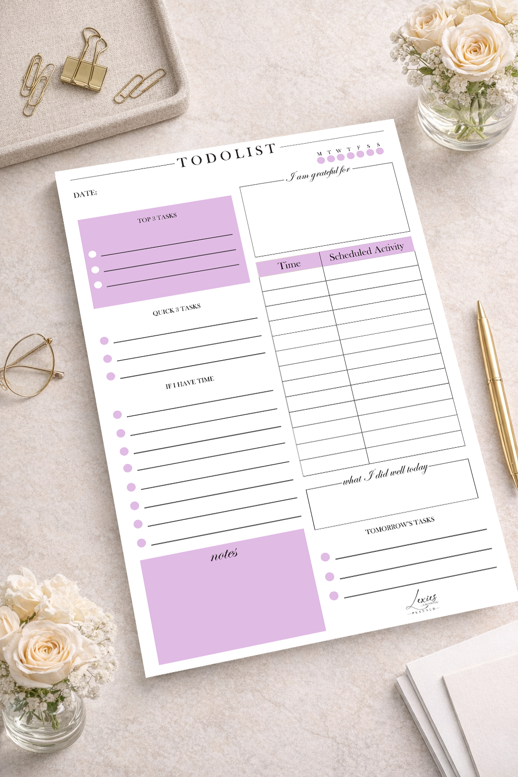 "Daily planner notepad with 100 tear-off pages