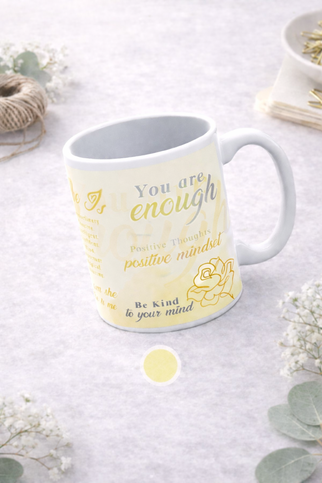 "White self love affirmation mug with motivational quote