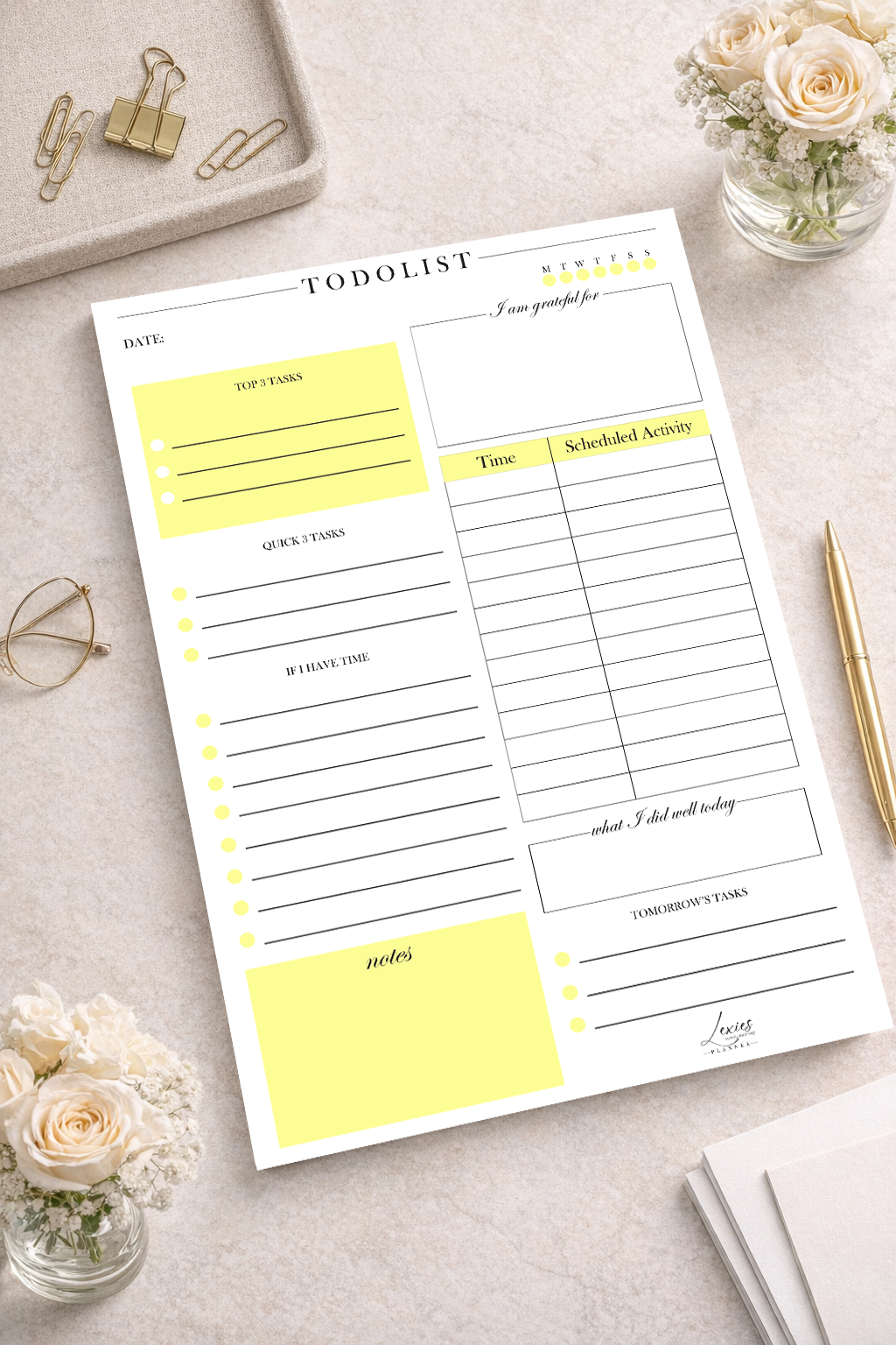 "Daily planner notepad with 100 tear-off pages
